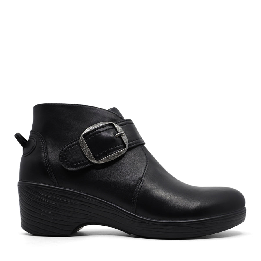 BLACK BUCKLE UP ANKLE BOOT