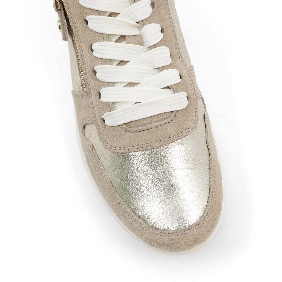 SAND BEIGE GOLD DETAIL LACE UP ZIP UP SNEAKER