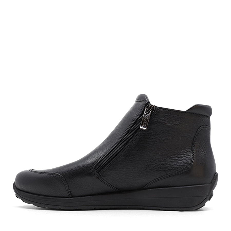 BLACK ELASTIC SIDED ZIP UP ANKLE BOOT