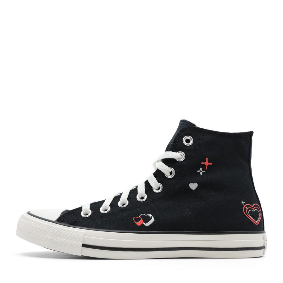 WOMENS CONVERSE BLACK HIGH TOP LACE UP LOVE HEART SNEAKER