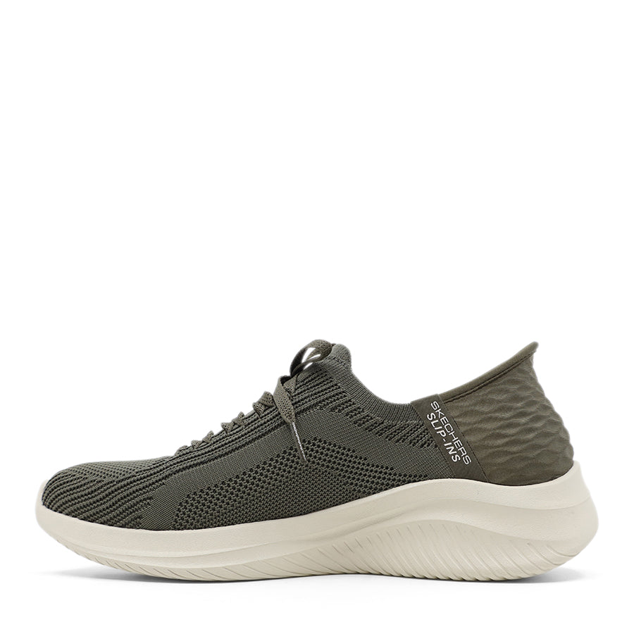 OLIVE GREEN UPPER WHITE SOLE SLIP IN LACE UP SNEAKER