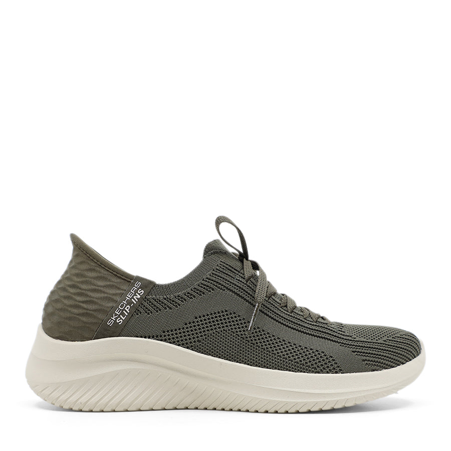 OLIVE GREEN UPPER WHITE SOLE SLIP IN LACE UP SNEAKER