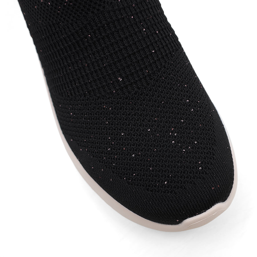 BLACK SPARKLE WHITE SOLE SLIP IN SLIP ON SNEAKER FLAT LOAFER