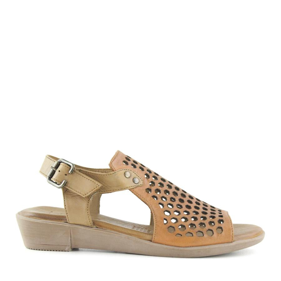 COCONUT TAN BROWN PUNCHED LEATHER ANKLE STRAP SANDAL