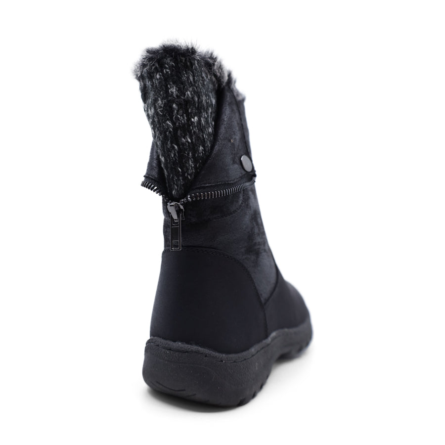 BLACK FAUX FUR INNER COLLAR ANKLE BOOT