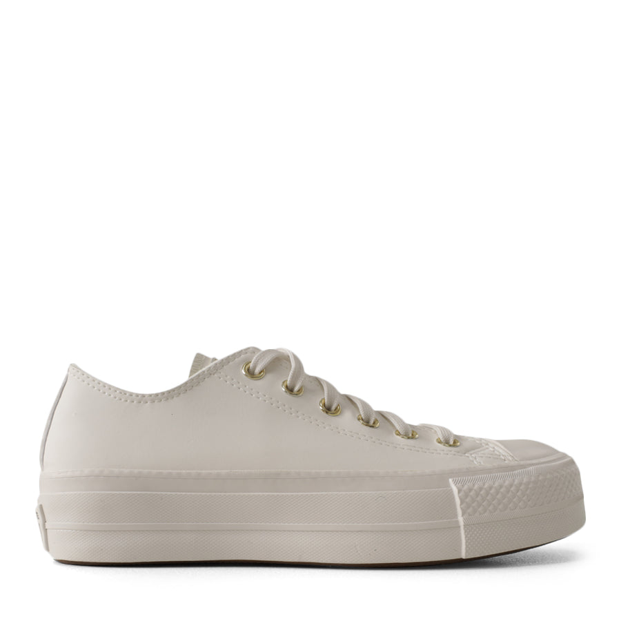 VINTAGE WHITE LEATHER LOW TOP LACE UP PLATFORM SNEAKER