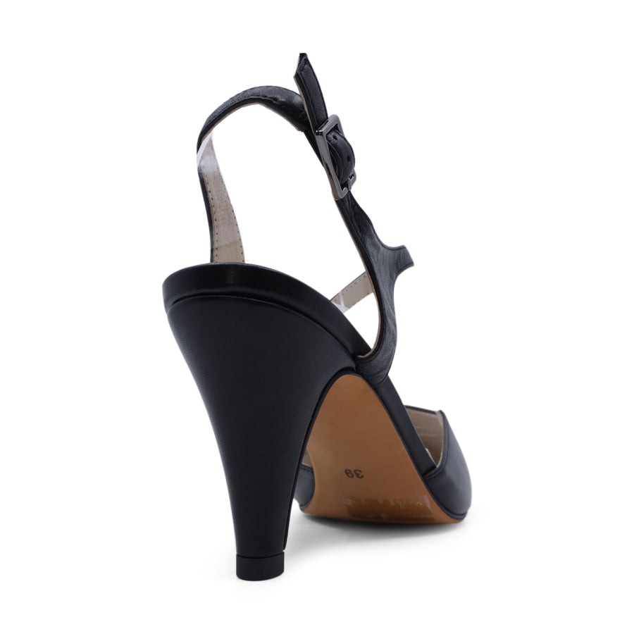 BLACK POINTED TOE ANKLE STRAP HIGH HEEL