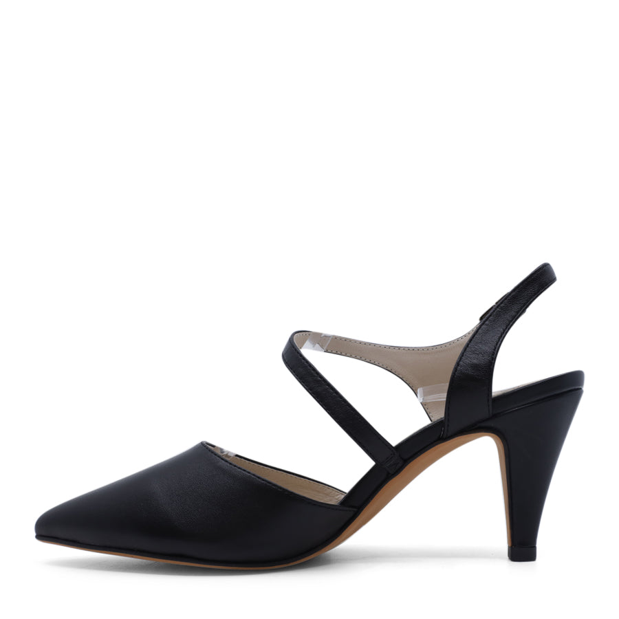 BLACK POINTED TOE ANKLE STRAP HIGH HEEL