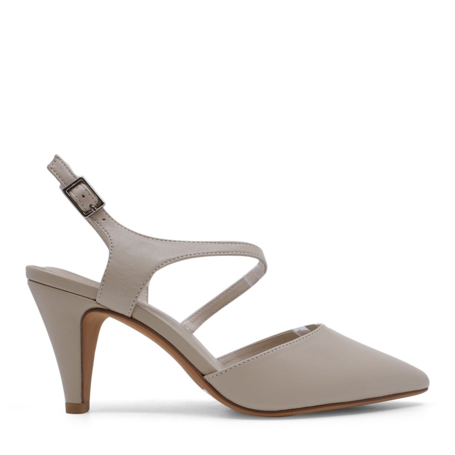 TAUPE NUDE BEIGE POINTED TOE ANKLE STRAP HIGH HEEL