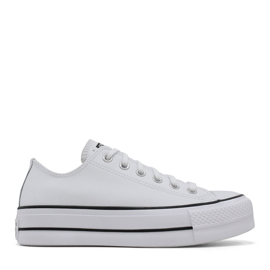 WHITE LEATHER PLATFORM LACE UP LOW TOP SNEAKER