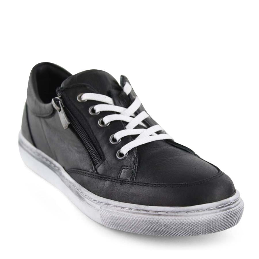 BLACK LACE UP SHOE WITH ZIP WORN LOOK TO SOLE