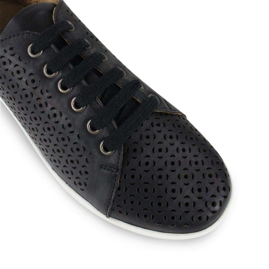 BLACK PUNCHED LEATHER LACE UP SNEAKER