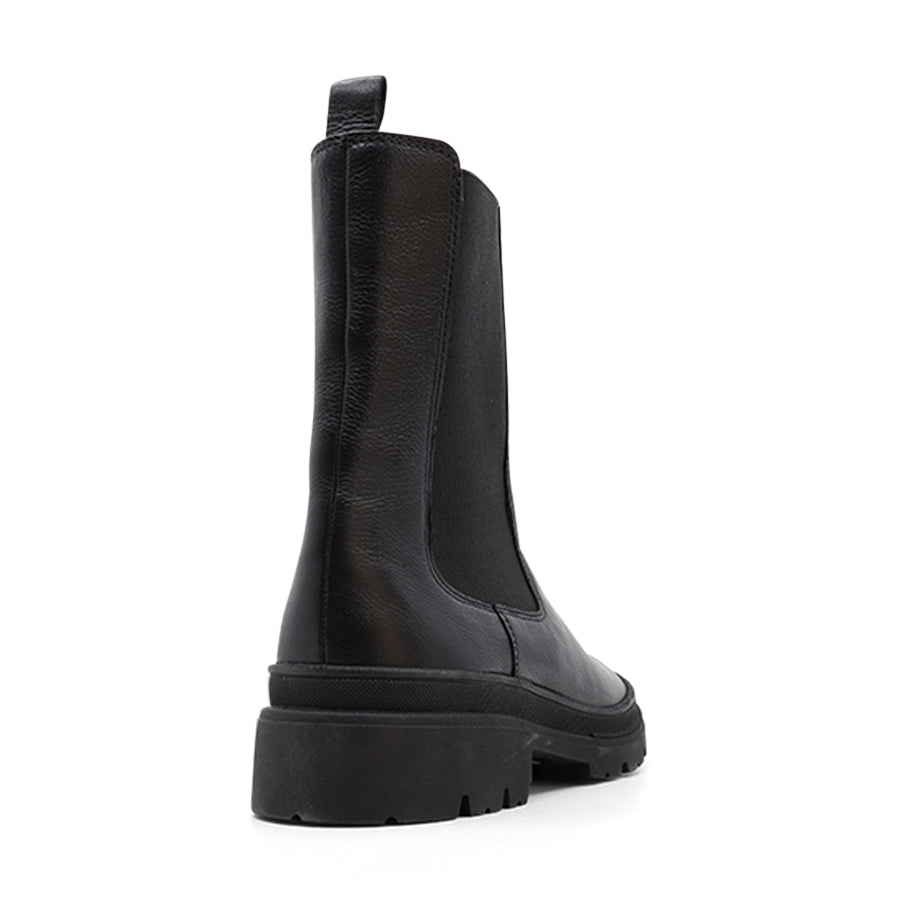 BLACK ELASTIC SIDED ZIP UP LONG MID ANKLE BOOT