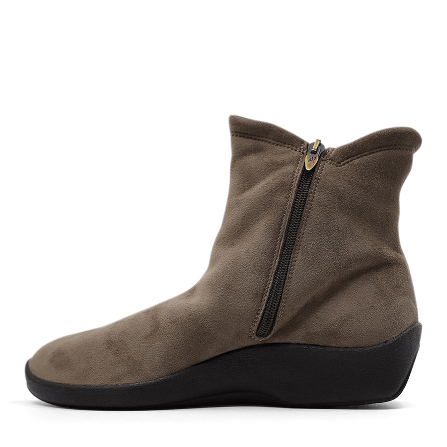 TAUPE BEIGE PULL ON ZIP UP ANKLE BOOT