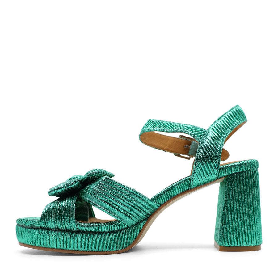 EMERALD GREEN BOW EVENING HIGH PLATFORM HEEL
