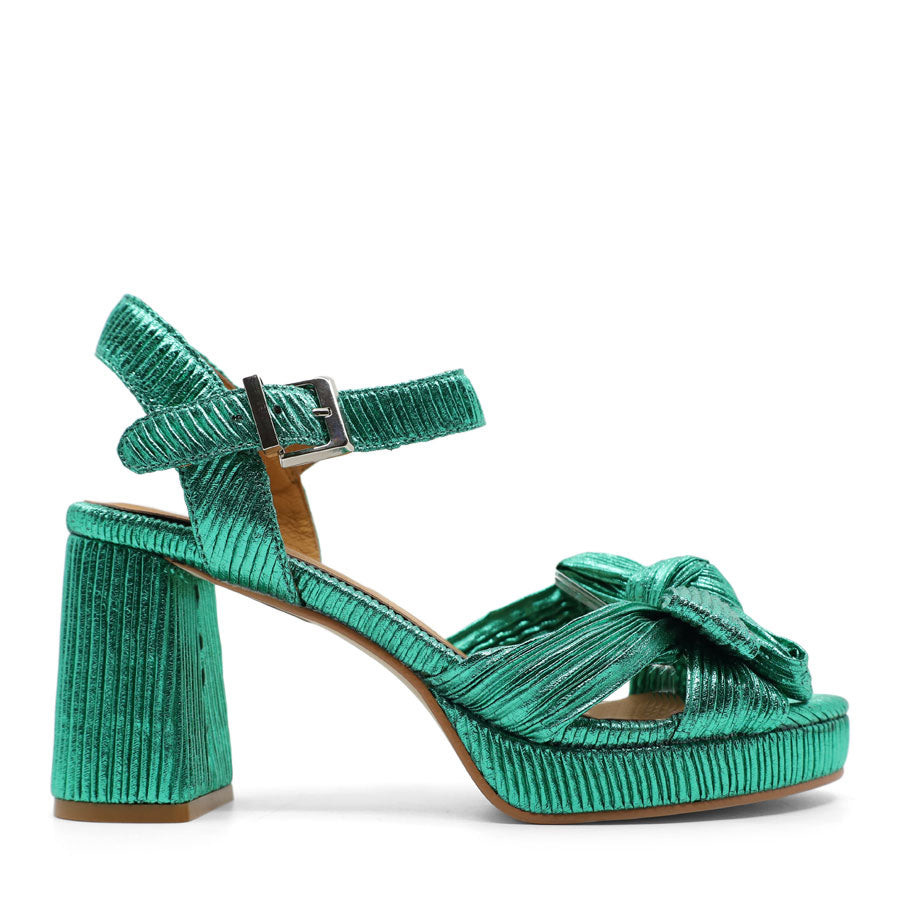 EMERALD GREEN BOW EVENING HIGH PLATFORM HEEL