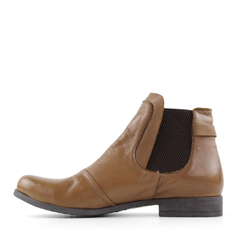 DARK QUERO BROWN ELASTIC SIDED ANKLE BOOT WITH  STRAP DETAIL