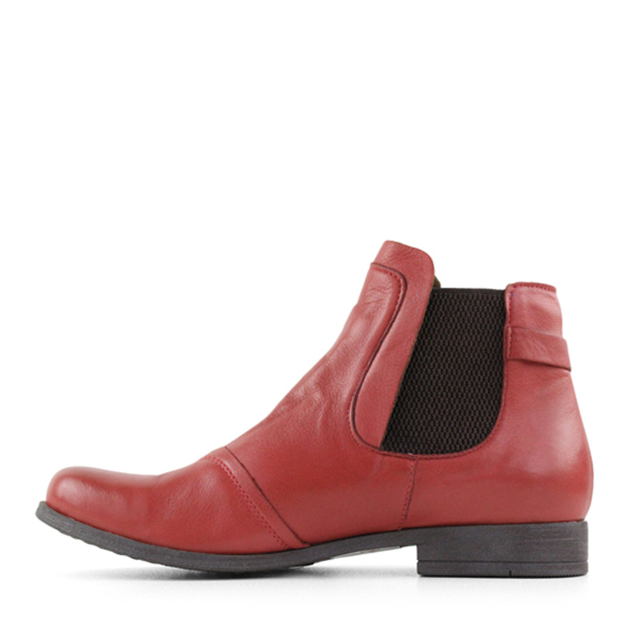 DARK TILE RED BLACK ELASTIC SIDED ANKLE BOOT WITH  STRAP DETAIL