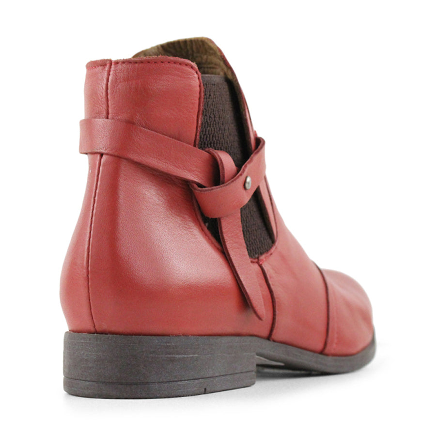 DARK TILE RED BLACK ELASTIC SIDED ANKLE BOOT WITH  STRAP DETAIL