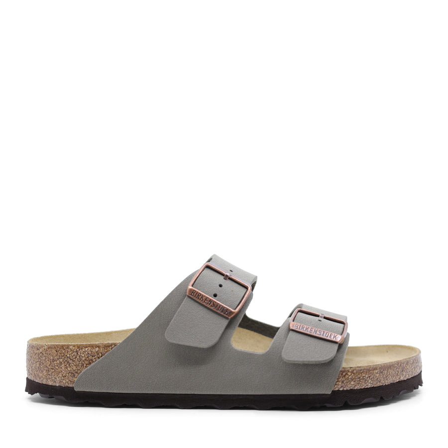 STONE GREY TWO STRAP SLIDE SANDAL