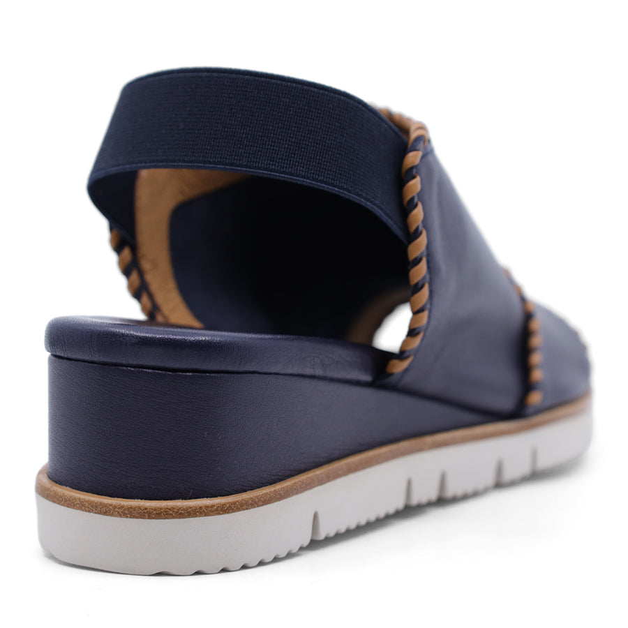 NAVY WITH YELLOW STICHED DETAIL WEDGE SANDAL
