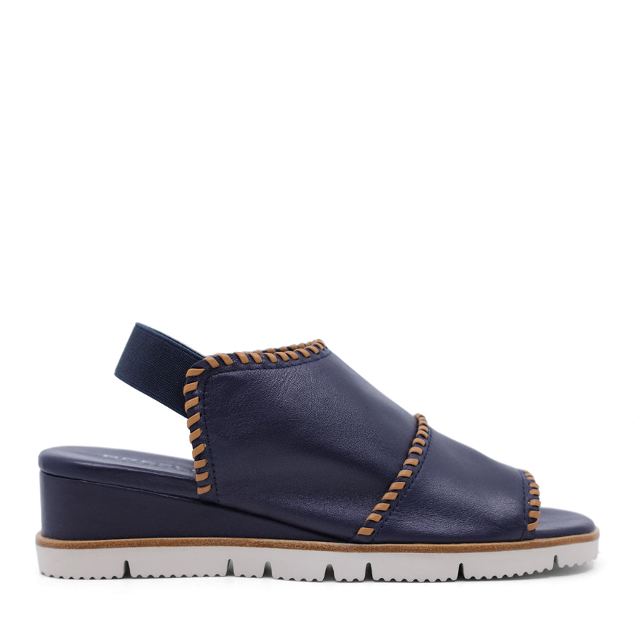 NAVY WITH YELLOW STICHED DETAIL WEDGE SANDAL