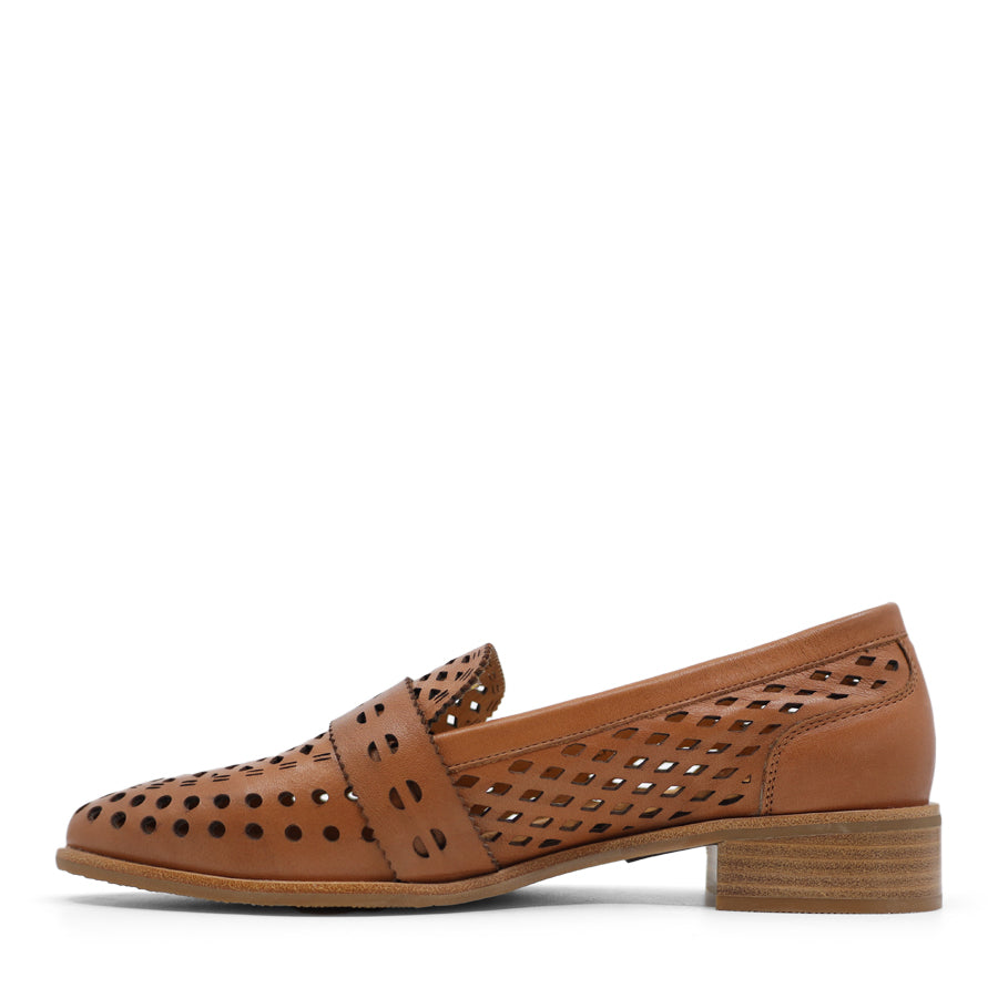 BRANDY TAN LASER CUT PATTERN SLIP ON LOAFER