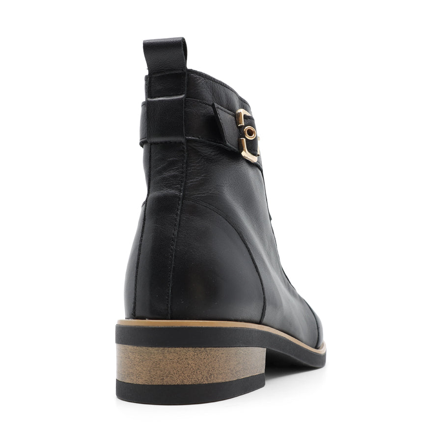 BLACK GOLD BUCKLE ZIP UP ANKLE BOOT
