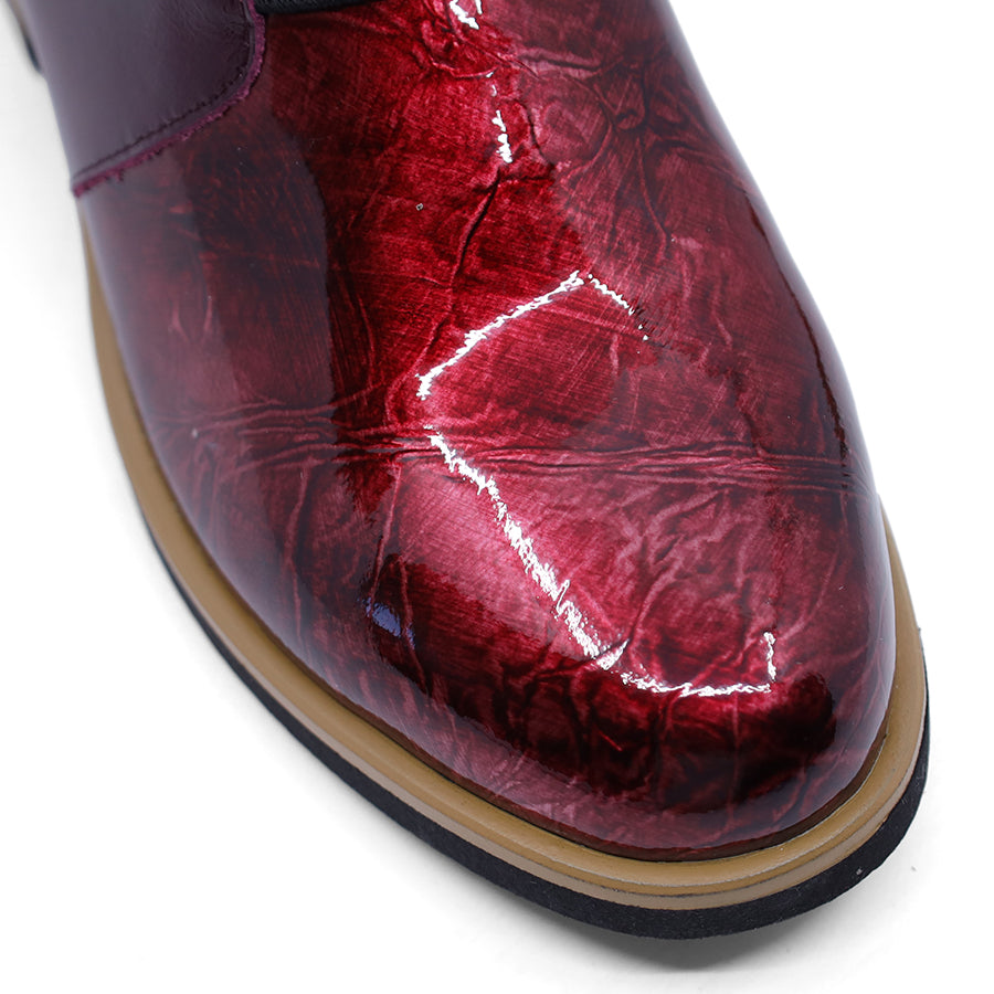 BORDO RED PATENT PULL ON ZIP UP ANKLE BOOT