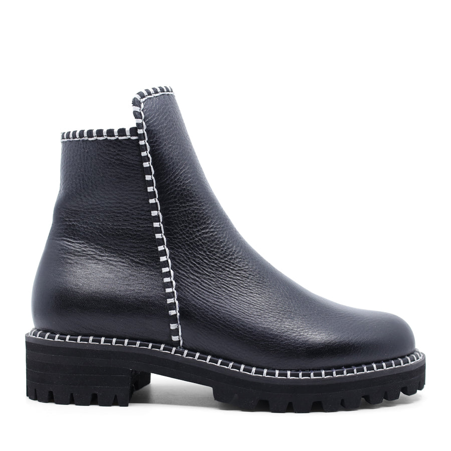 BLACK WITH WHITE STITCHING ANKLE BOOT