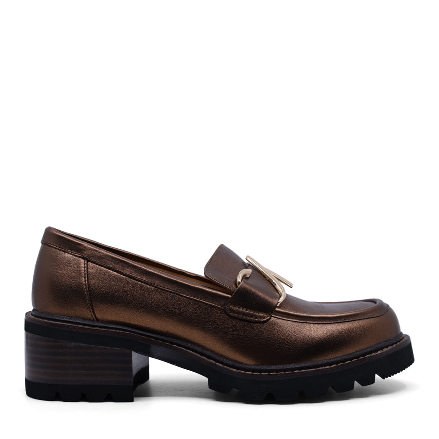 COPPER METALLIC GOLD BUCKLE SLIP ON CHUNKY SOLE LOAFER