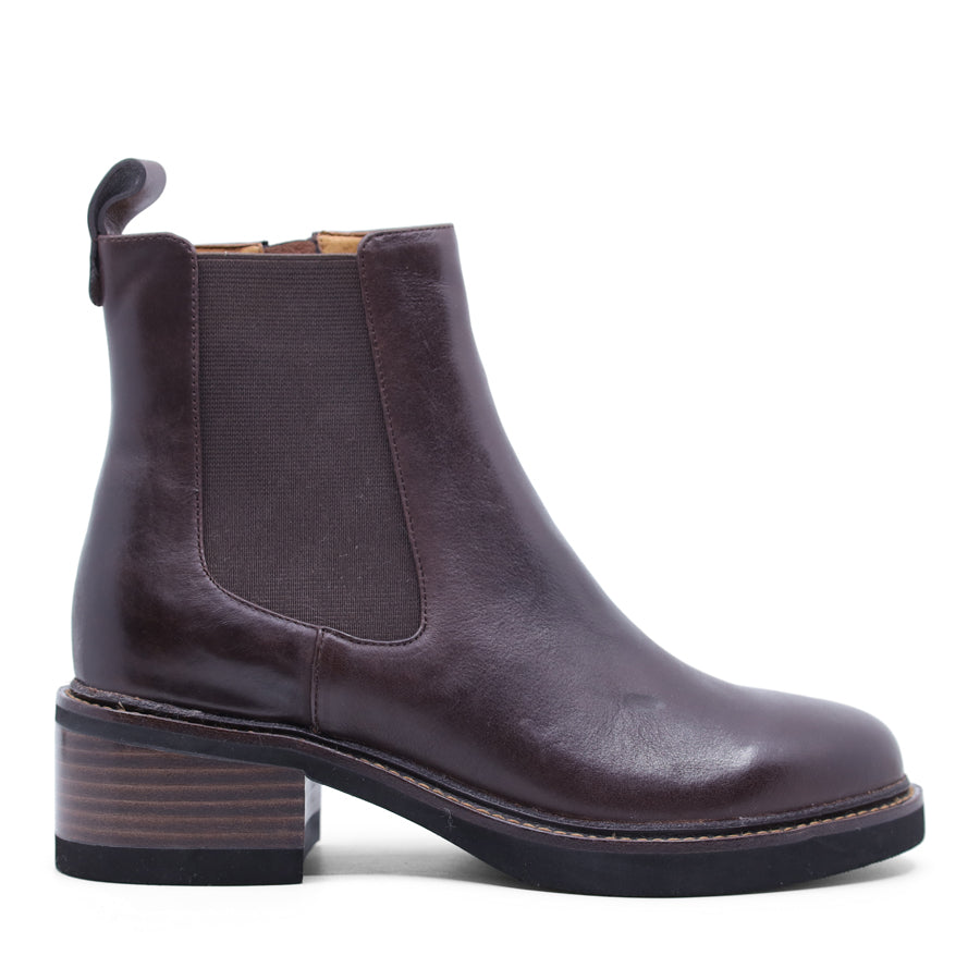 COFFEE BROWN ZIP UP ELASTIC SIDED ANKLE BOOT