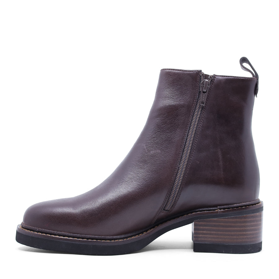 COFFEE BROWN ZIP UP ELASTIC SIDED ANKLE BOOT