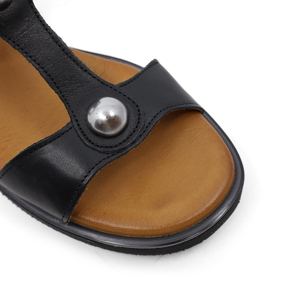 black sling back sandal with pearl detailing on front and side panels