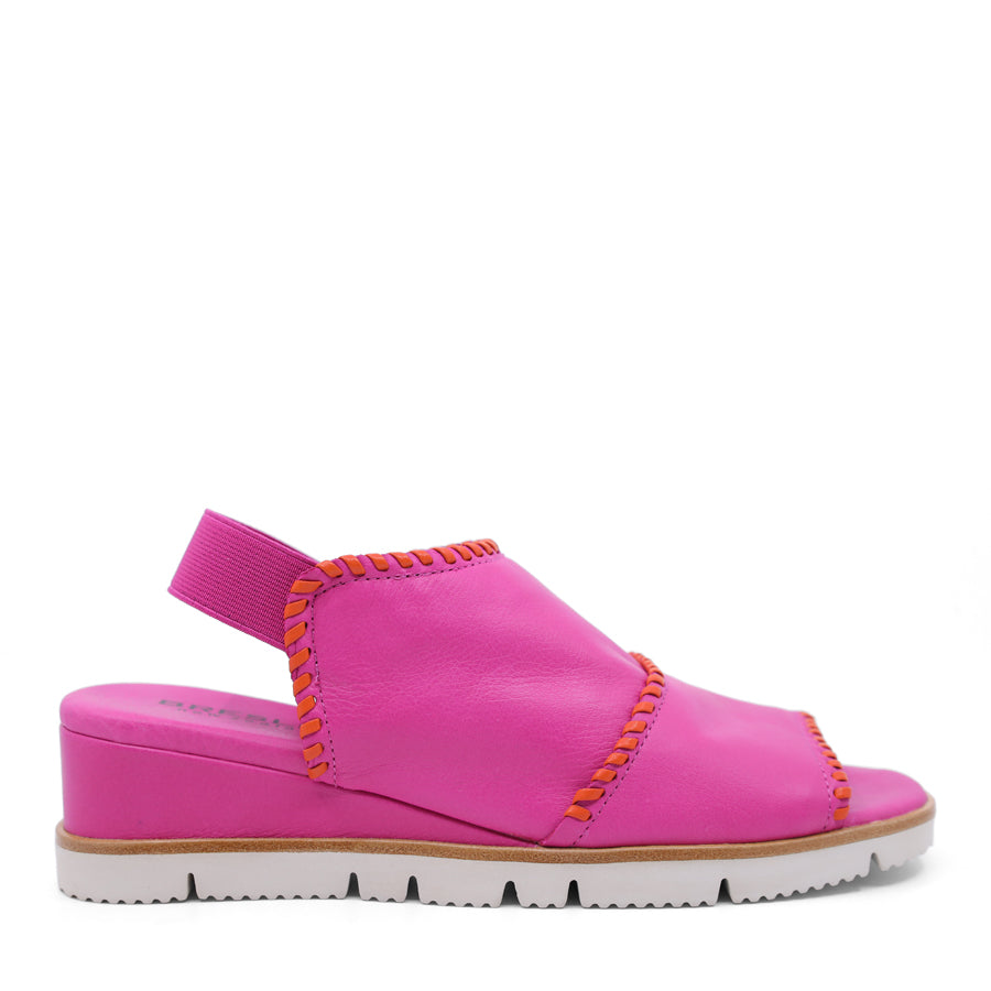 FUSCHIA WITH ORANGE STICHED DETAIL WEDGE SANDAL