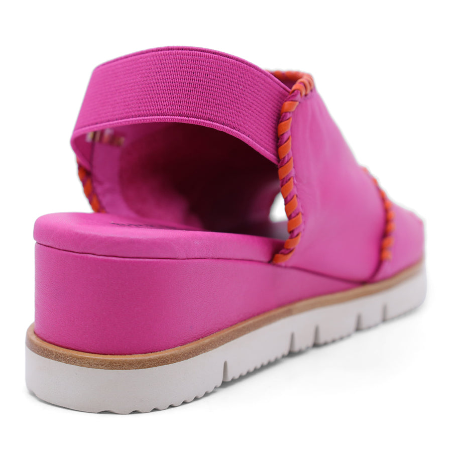 FUSCHIA WITH ORANGE STICHED DETAIL WEDGE SANDAL
