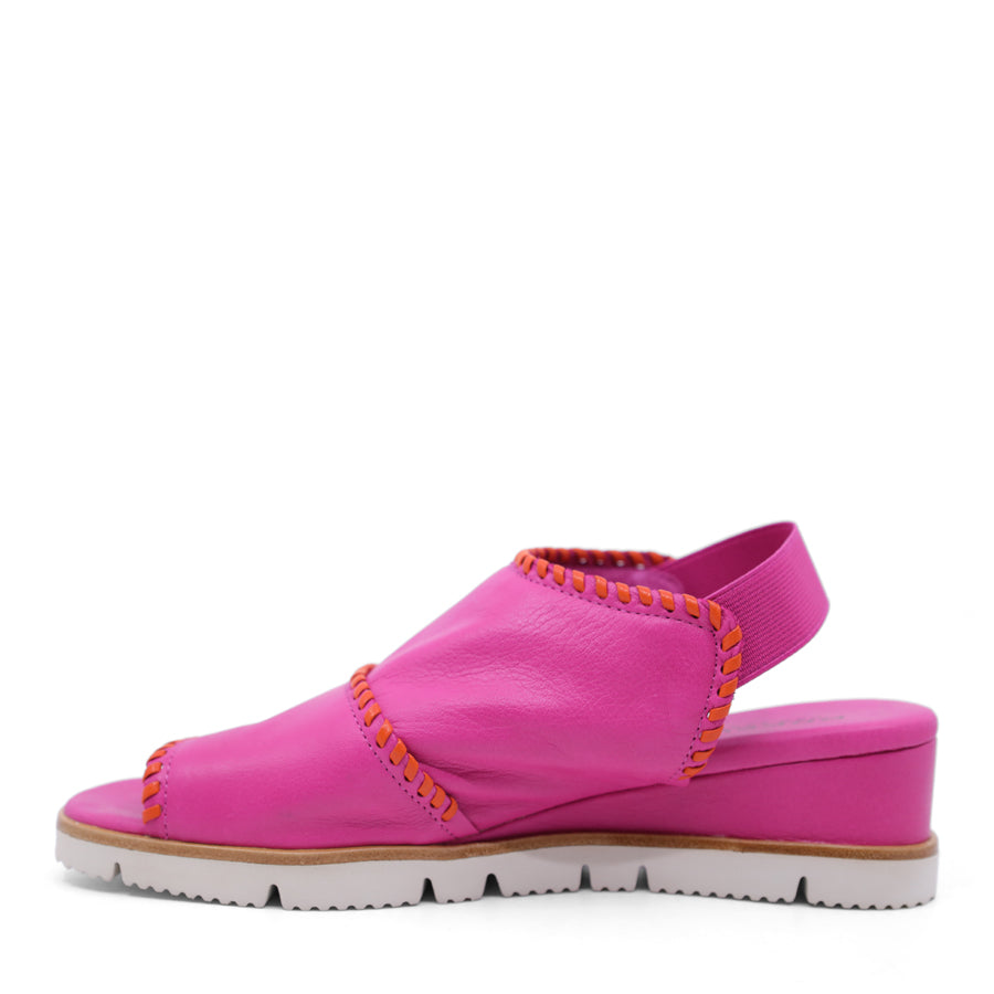 FUSCHIA WITH ORANGE STICHED DETAIL WEDGE SANDAL