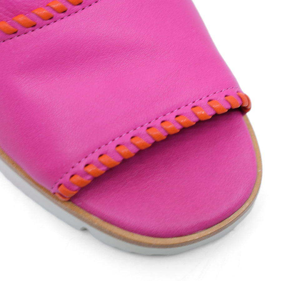FUSCHIA WITH ORANGE STICHED DETAIL WEDGE SANDAL