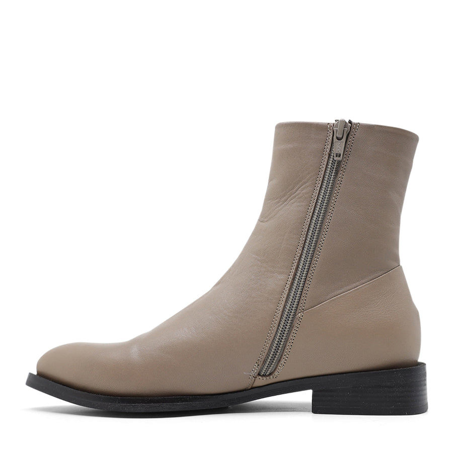 DARK STONE TAUPE BEIGE ZIP UP ANKLE BOOT