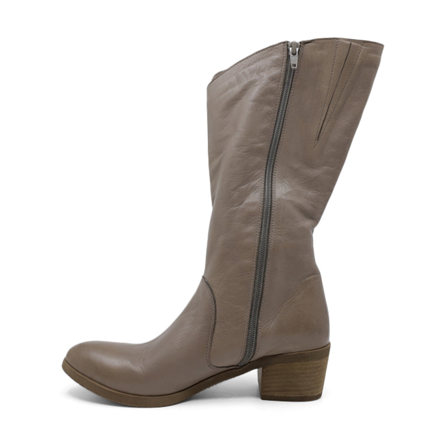 GREY SIDE ZIP HEEL LONG BOOT
