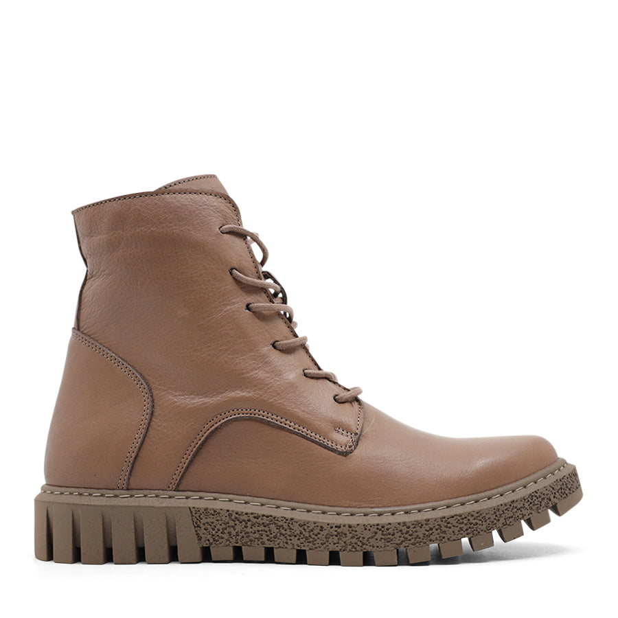 TAUPE BEIGE LACE UP ZIP UP ANKLE BOOT