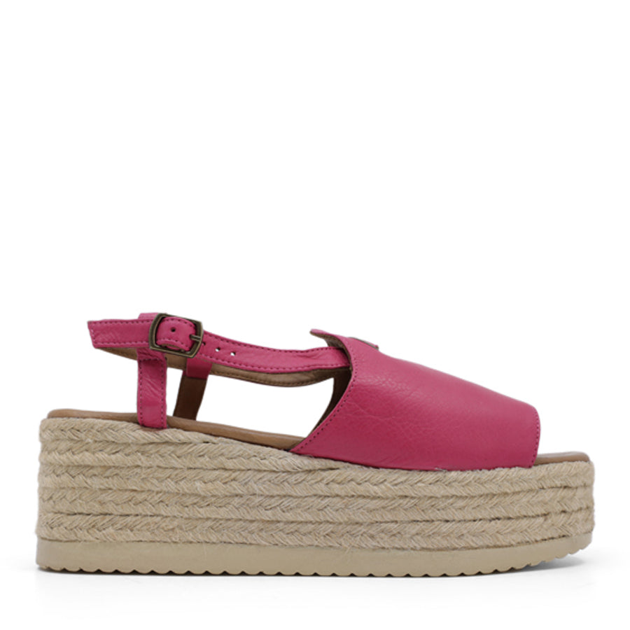 LIPSTICK PINK ESPADRILLE PLATFORM WEDGE HEEL SANDAL