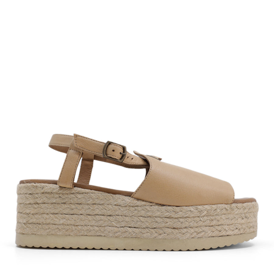 SCISSORS TAN BROWN ESPADRILLE PLATFORM WEDGE HEEL SANDAL