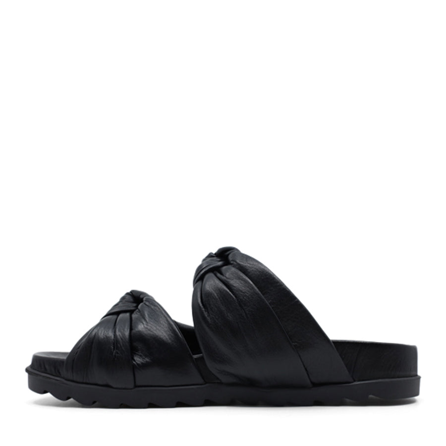 BLACK CROSSOVER BOW SLIDE SANDAL