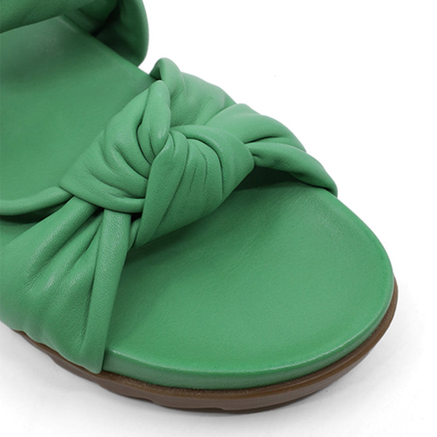 LEAF GREEN CROSSOVER BOW SLIDE SANDAL