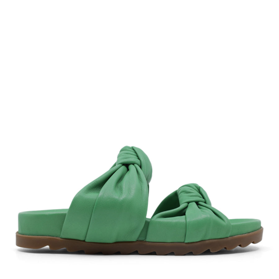 LEAF GREEN CROSSOVER BOW SLIDE SANDAL