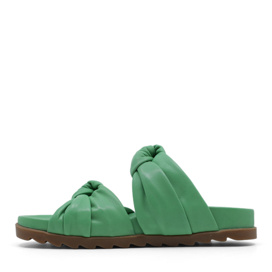 LEAF GREEN CROSSOVER BOW SLIDE SANDAL