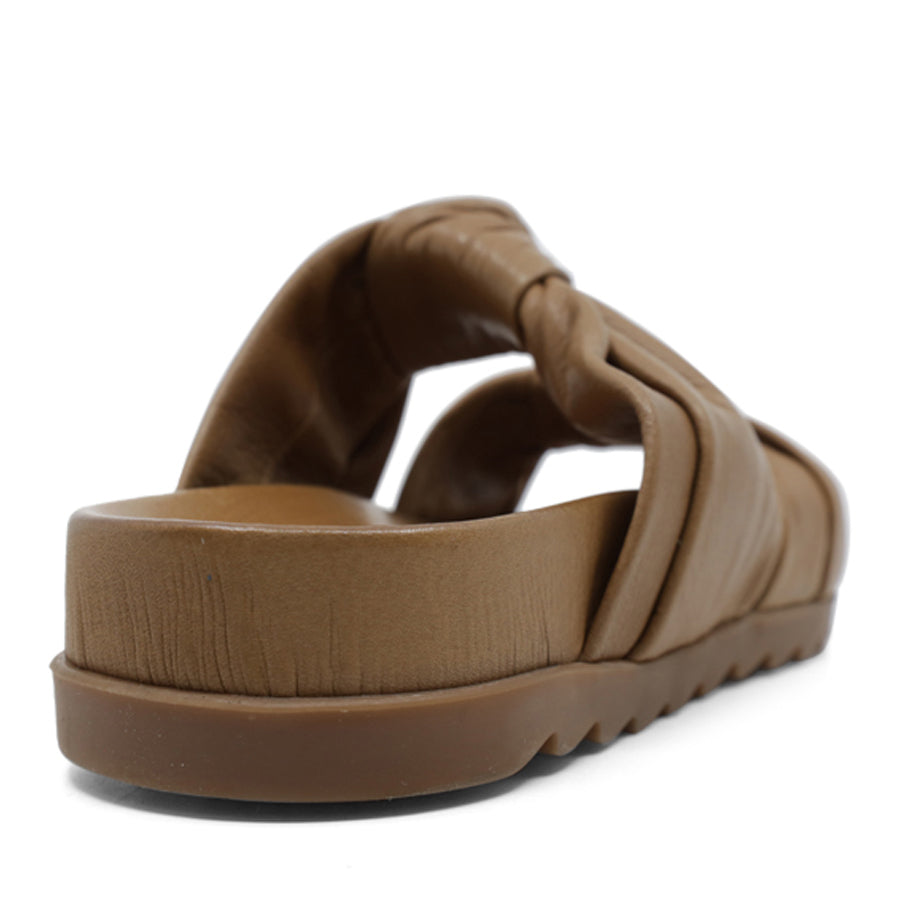 NEW NATURE TAN BROWN CROSSOVER BOW SLIDE SANDAL