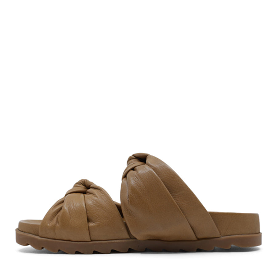 NEW NATURE TAN BROWN CROSSOVER BOW SLIDE SANDAL