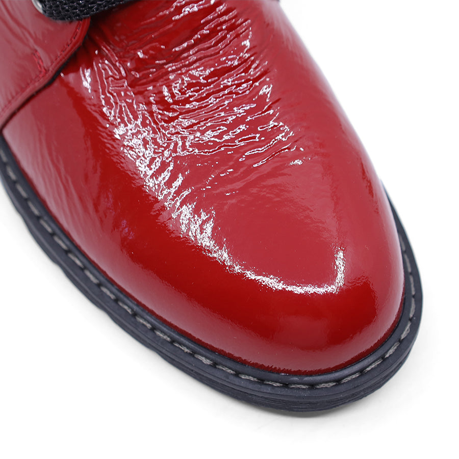 RED PATENT LACE UP ZIP UP ANKLE BOOT